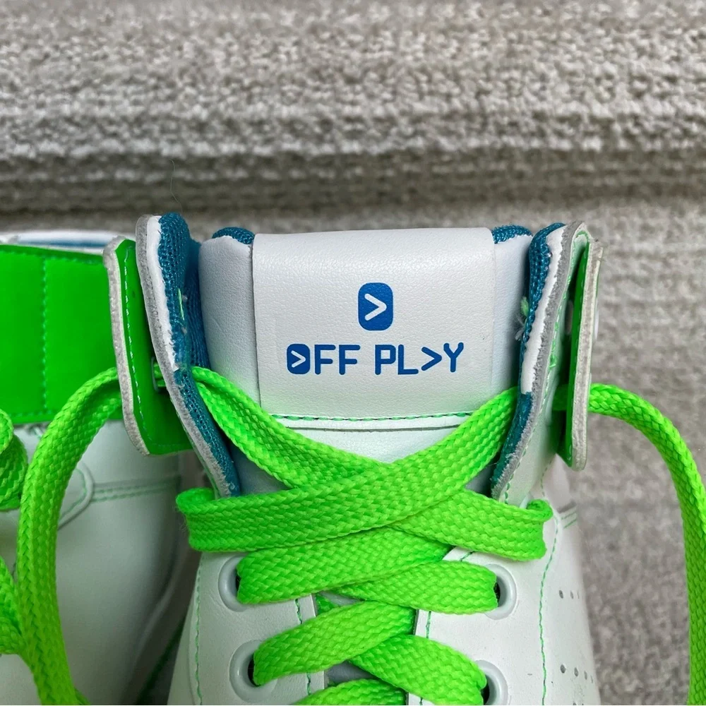 OFF PLAY High Top Sneakers White Green Leather Streetwear Women 10.5-11 Men 9